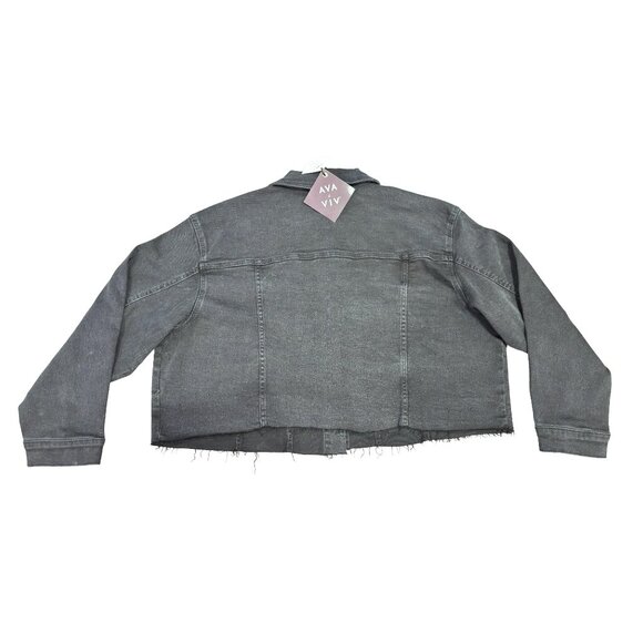 Ava & Viv 1X Cropped Denim Jacket Black Raw Hem Button Front NWT Plus - Picture 2 of 6